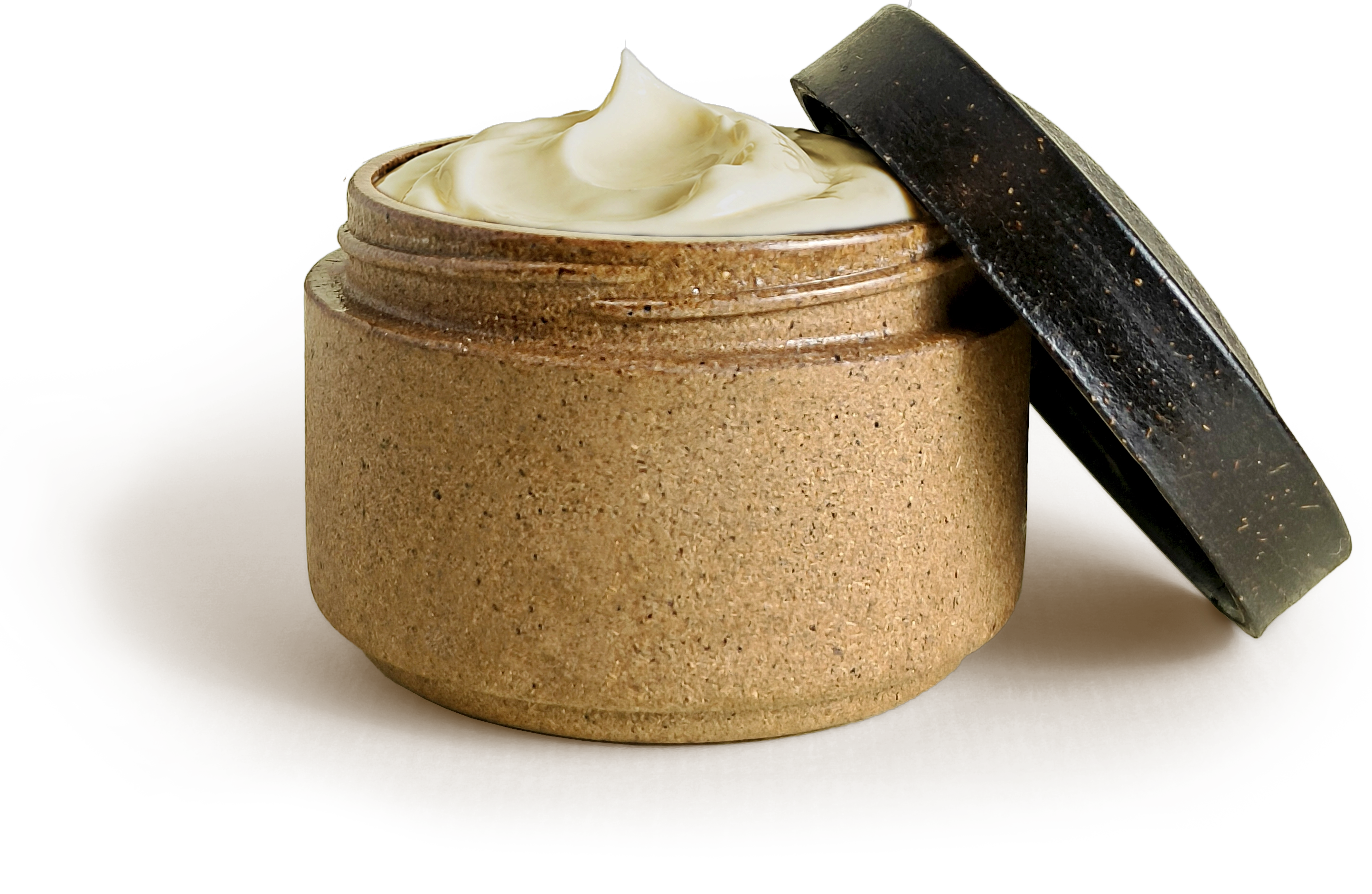 Agropak bio-composite jar showing natural fiber texture